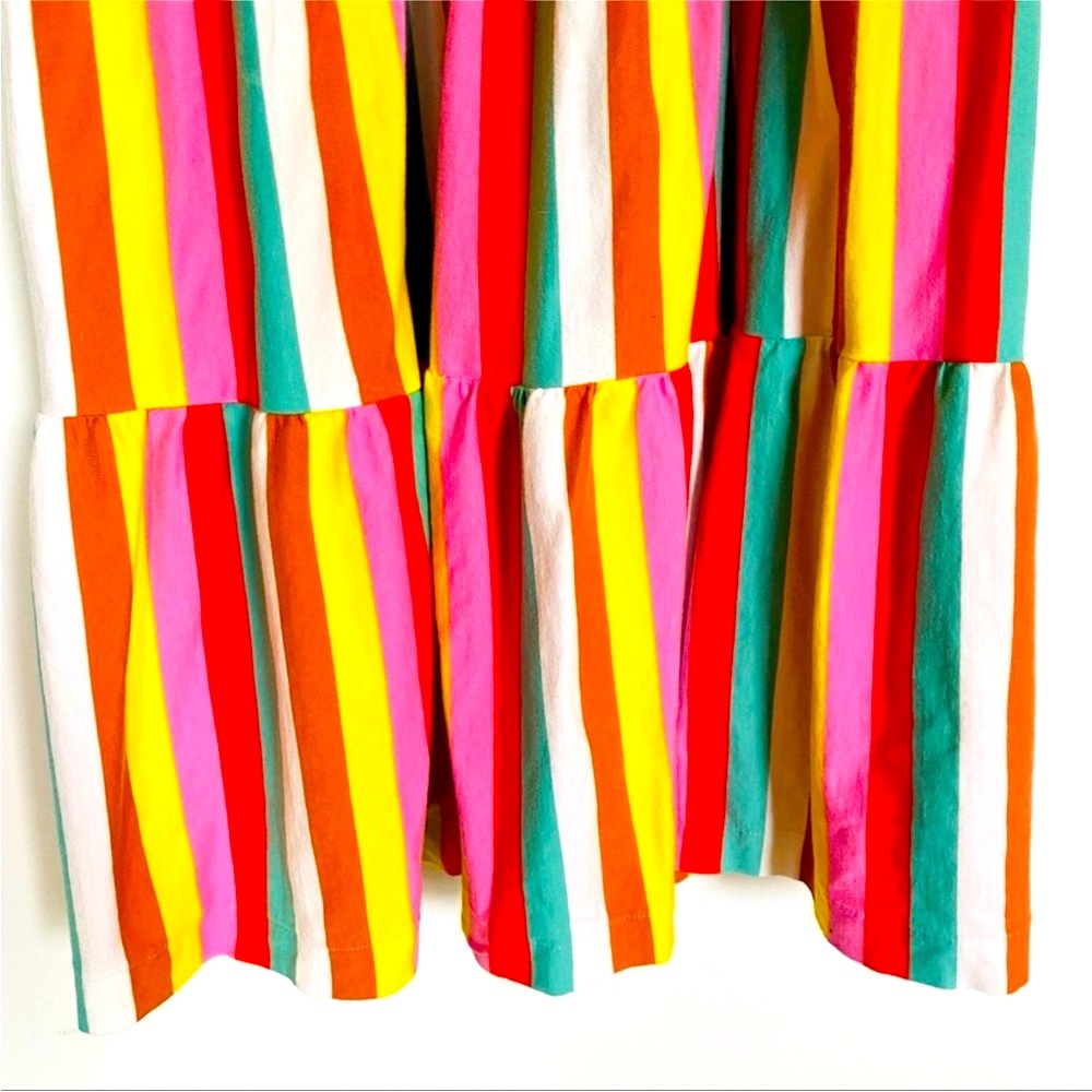 J. Crew Rainbow Striped Tiered Maxi Dress Colorful Flowy Pockets Midi Cotton - Picture 14 of 16
